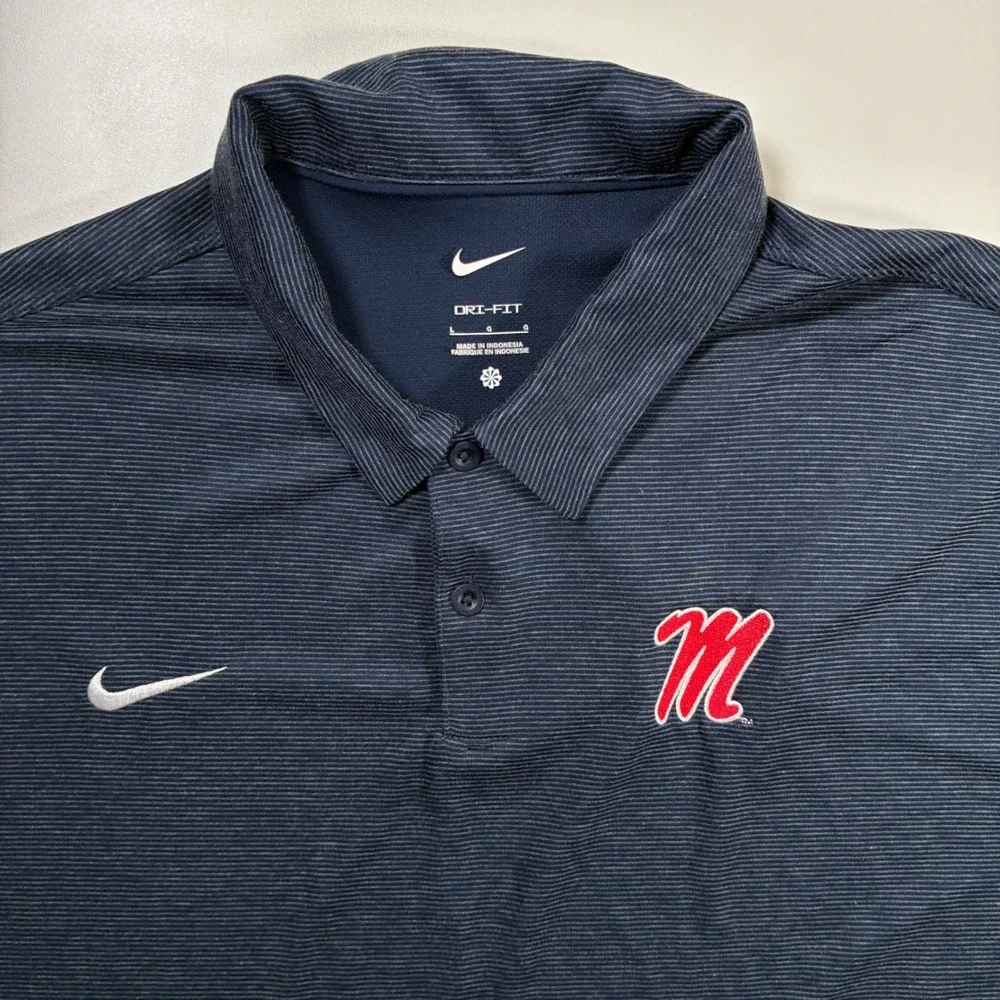 Ole Miss Rebels Nike Polo Large Navy Blue Dri-FIT Heathered Stripe M51959
